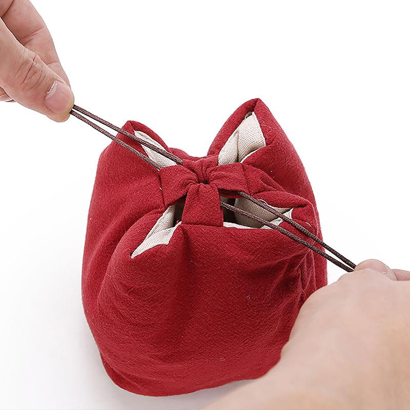 Tea Set Bag Cotton Linen Crafts Tea Cup Cloth Bag Travel Portable Tea Set Shock-Resistant Anti-Collision Thickened Storage Bag