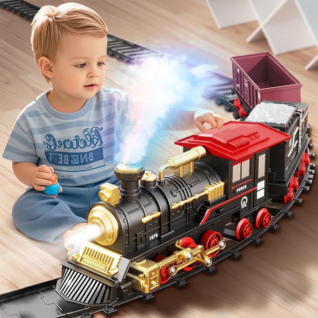 Children's Electric Train Simulation Retro Steam Track Car Model High-Speed Rail Toy
