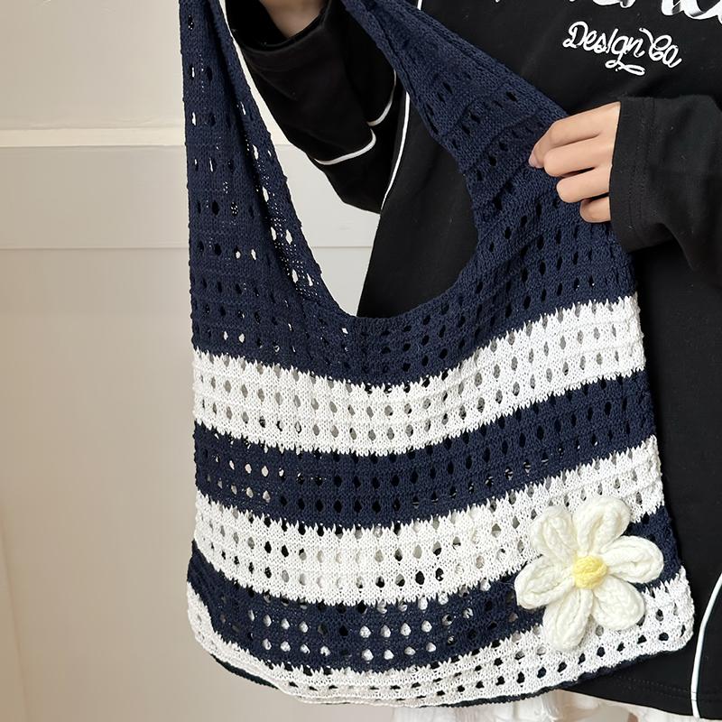 Yogodlns Woven Women Shoulder Bags Ladies Stripe Designer Knitted Braid Handbags Tote Summer Beach Shopper Purses