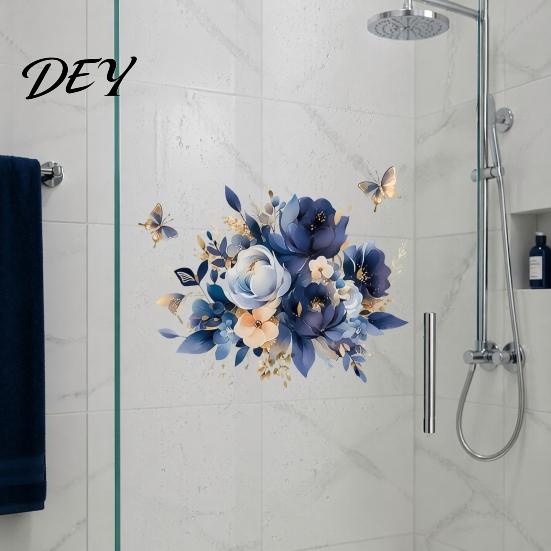 Floral Wall Decals Watercolor Flower Stickers, Removable Rose And Peony Decals, Waterproof PVC Mural, Gold Foil Leaf Art Peel Stick Decors for Living