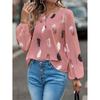 2026 Spring New V-neck Feather Print Long Sleeve Loose T-shirt for Women