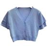 Mode Princesse Manches Bouffantes Manches Courtes Fin Col en V Cardigan Blouse Nombril Découvert Taille Haute Court Petit Chemisier Pull Tricoté Femme