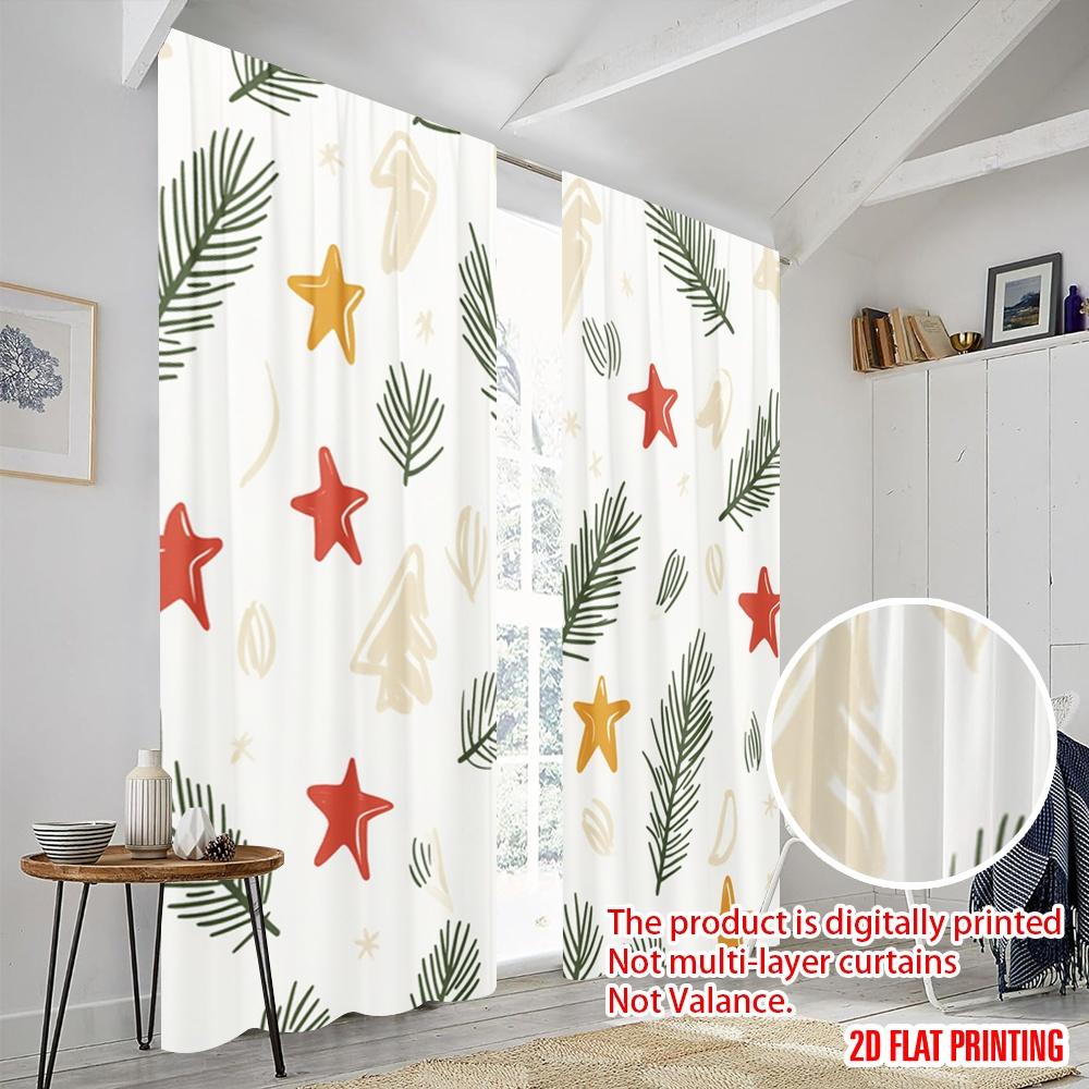 2pcs,2D Plane Printing Popular Curtains Christmas Trees Stars Berries (2) Versatile Fabric (without Rod) Decorations Outdoor