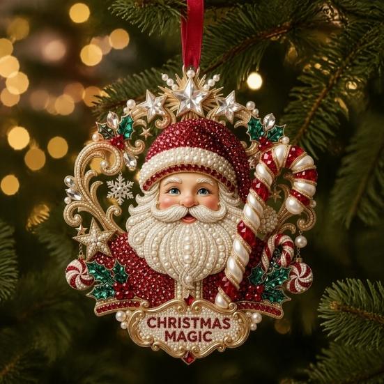Festive Home Accents Cute Santa Christmas Ornaments, 2D Flat Acrylic Claus Hanging Durable Festival Ornaments Decoration for Holiday Tree, Indoor,