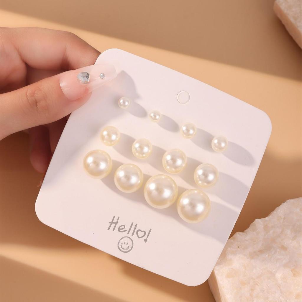 European & American Geometric Imitation Pearl Stud Earrings Set – Versatile & Stylish