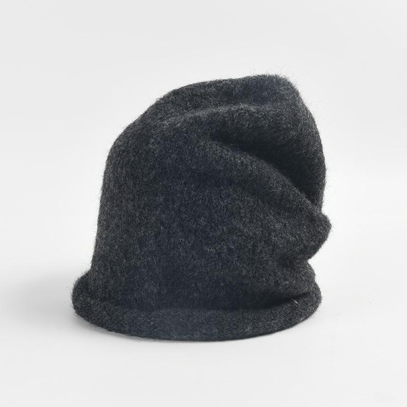 Myk Varm Blandet Ull Sømløs Strikket Lue for Kvinner Høst Vinter Casual Allsidig Oppbrettet Kant Luvlue Kald Vær Lue