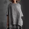 Vintage Art Style Cotton Linen T Shirt With Splicing Details For Casual Wear