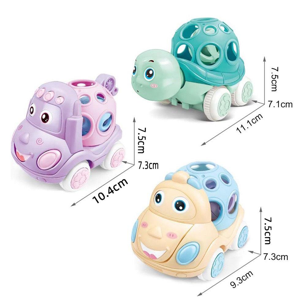 Baby Toy Car Rattle Roll Cars for Toddler 1-3 Press and Go Car Friction Powered Truck Soft Rattles for Babies Girl Birthday Gift