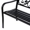 Metal Garden Bench with Floral Backrest and Armrests - Black