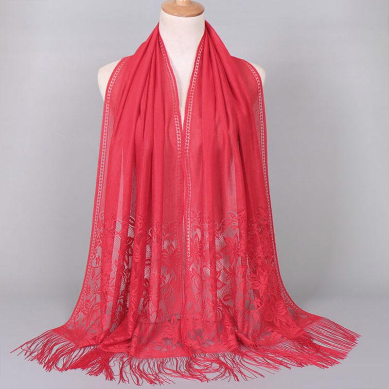 Scarf Cover Solid Color Lace Hollow Fringed Silk Scarf Women's Summer Long Scarf Shawl Elegant