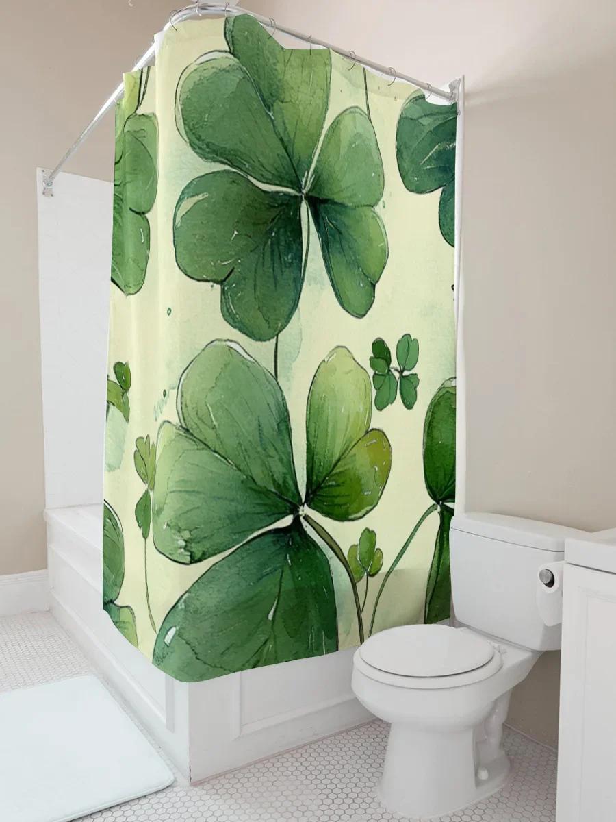 

Lucky Clover Shower Curtain for Home Decor - Watercolor Green Leaf Design - Durable and Stylish Bathroom Accessory Easy-Clean W90xH180cm