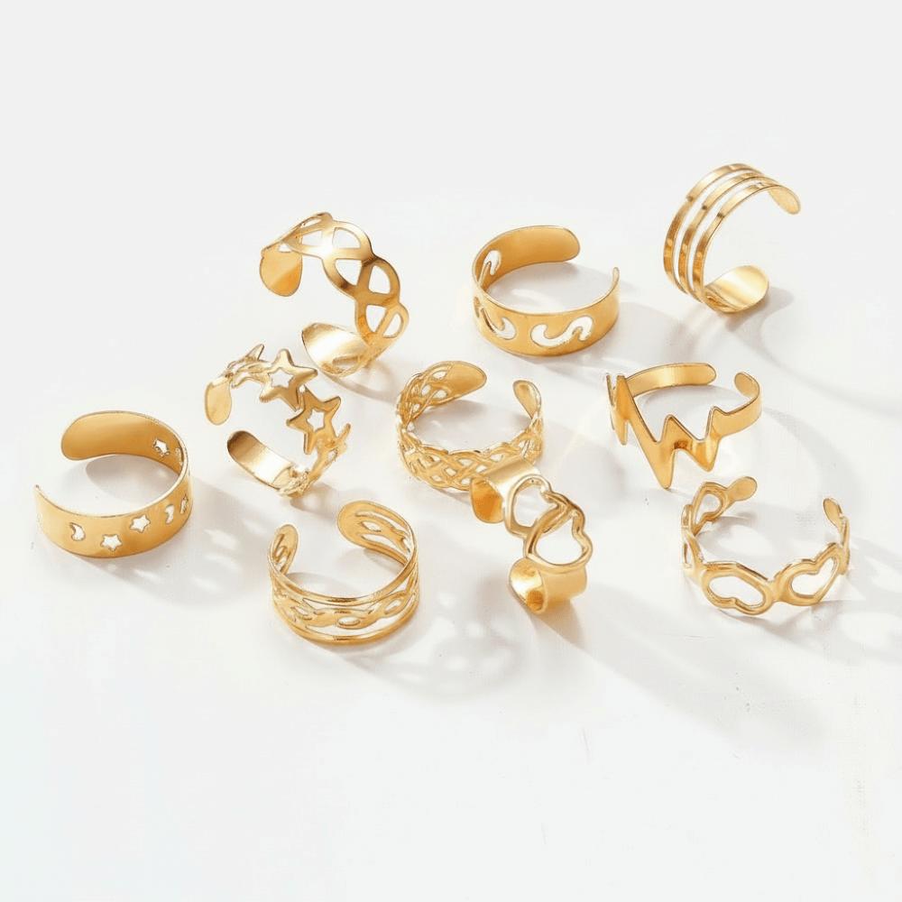 10Pcs Silver/Gold Women Foot Rings Alloy Summer Beach Jewelry Toe Rings Set  Summer Season for Women