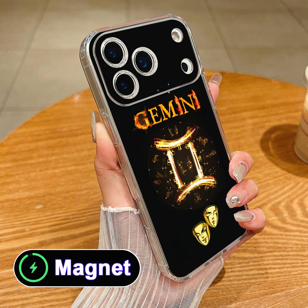 Zodiac Sign Gemini Phone Case for iPhone 17 16 15 14 13 12 11 Air Pro Max Plus Mini Soft TPU Clear Magsafe Cover