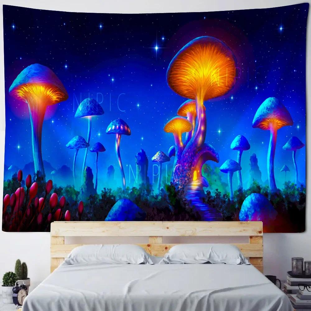 3D Mushroom Forest Printed Tapestry Hippie Wall Hanging Cloth psychedelic Scene Background Poster Bohemian Room Decoration