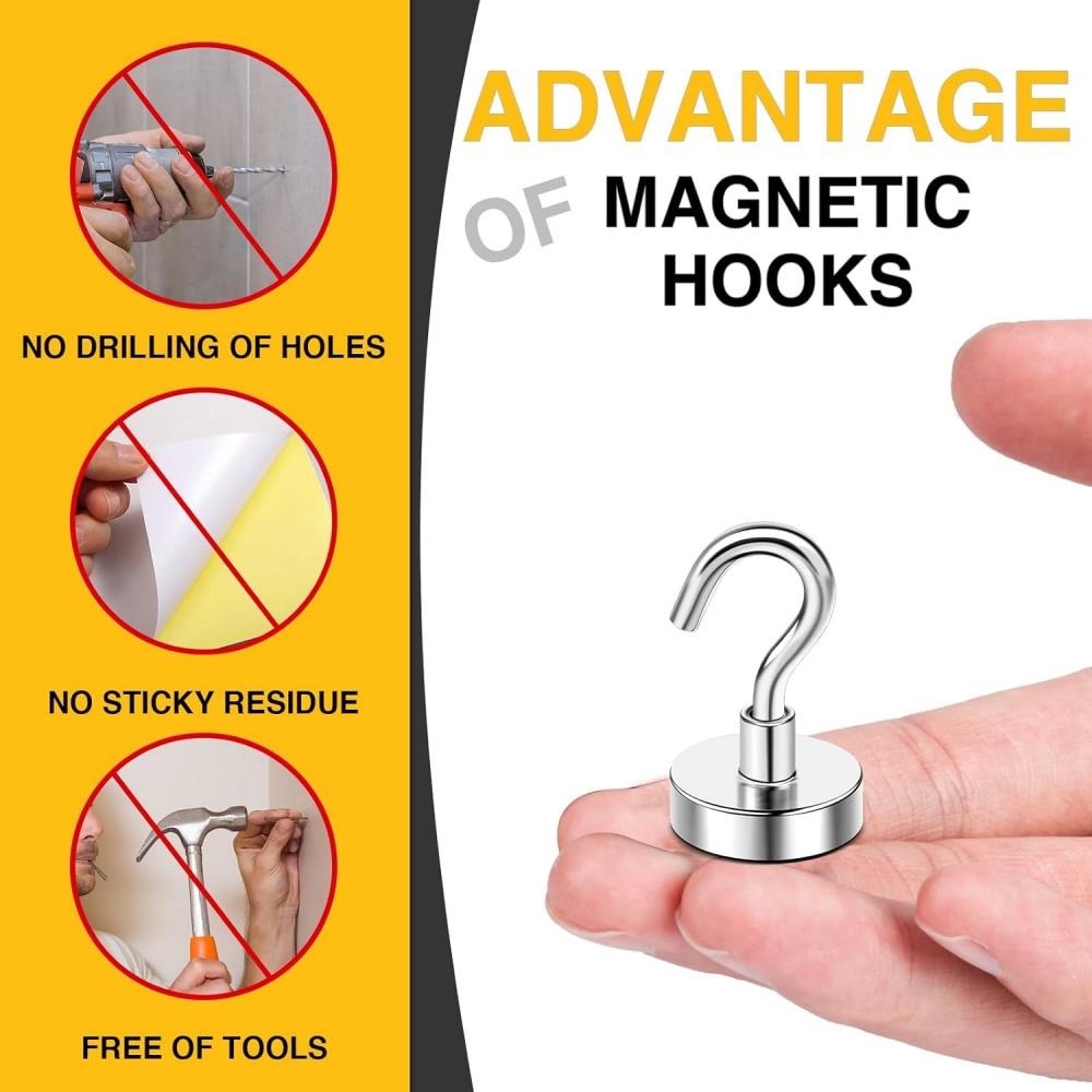 10PCS Strong Neodymium Magnet Hooks, Heavy Duty Set, for Hanging Organizer, Magnetic Hanger, Durable Storage Solution
