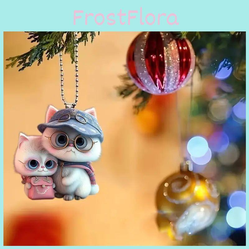 Acrylic Flat Surface Couple Cat Car Pendant With Hat Cute Decor For Auto Interior Enthusiasts