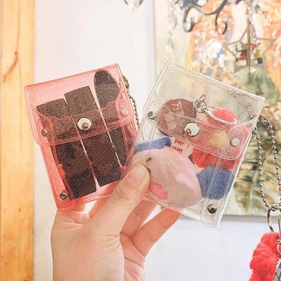Cute Pink Sequin PVC Transparent Key Wallet Mini Comestic Bag Coin Purse Lipstick Bag