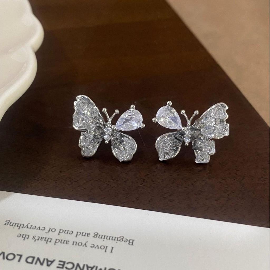 French Black Crystal Zircon Butterfly Earrings - Sweet and Stylish Versatile Studs