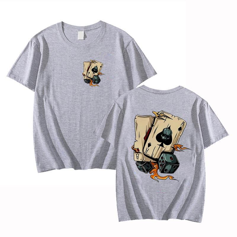 Herren Sommer Modisch Lässig Locker Kreatives Poker und Würfel Gedrucktes Sport Rundhals Kurzarm T-Shirt