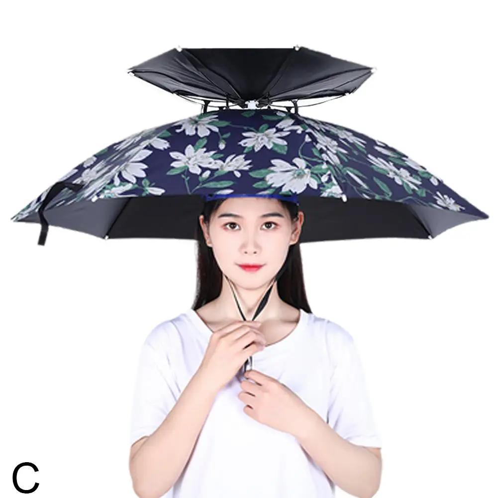 Rain Umbrella Hat Foldable Sun Shade Waterproof Fishing Cap Hats Hat UV Beach Protection Double-Layer Head Headwear Sunscre E3E1