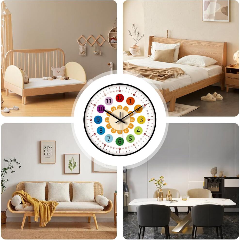 Wall Clock for Children Silent Modern Learning Clock 12 Inch Non-Ticking Design for Boys Girls Bedroom Kitchen Living Room