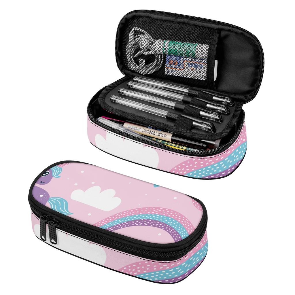 Pencil Bag Spacious Storage Wear Resistant Polyester Zipper Closure with Mesh Pocket Removable Divider and Pen Slots for Students