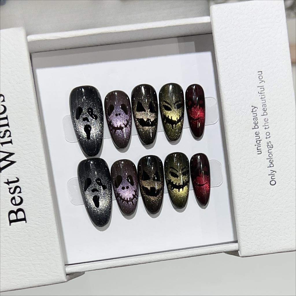 Halloween Wear Armor Personalized Black Cat Eye Nail Art Dark Funny Skeleton Monster Hand-painted Detachable Short Armor Film