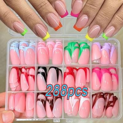 288pcs Colorful French Tip Nails Medium Square Fake Nails New Press On Nails  for Women