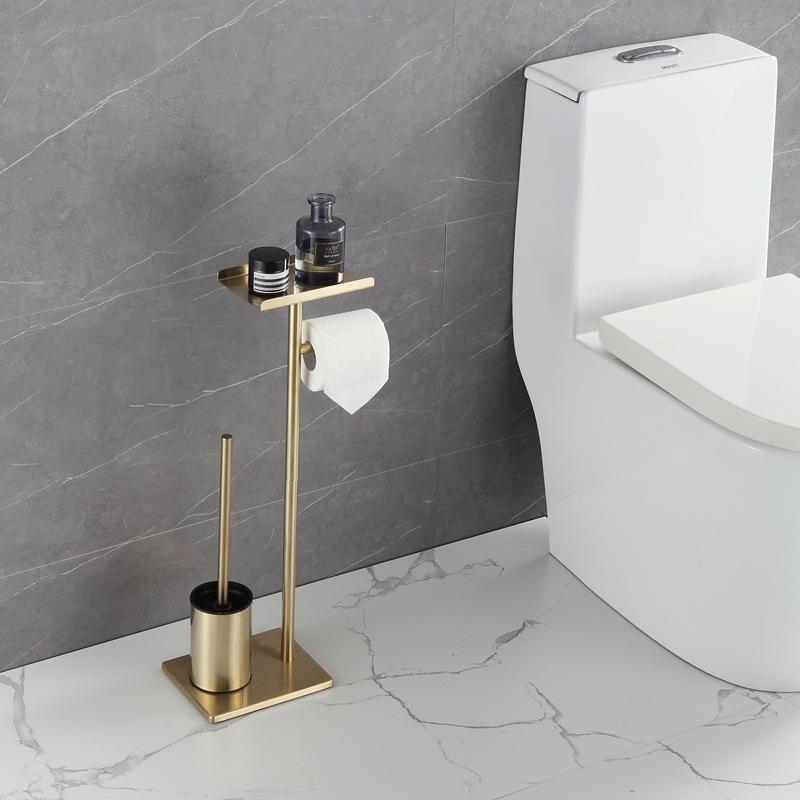 Toilet Brush Floor Type Paper Towel Holder Household Bathroom Waterproof Toilet  Roll Paper Vertical  New Multi-functi  Golden