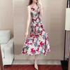WTEMPO Summer Women's Large Size Dress Slim and Thin Floral Dress Waist-skimming Temperament Beach Dress Loose Print Floral Dress