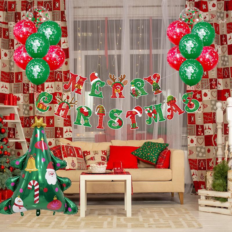 Christmas flag balloon set Santa cane Christmas tree theme party decoration scene arrangement