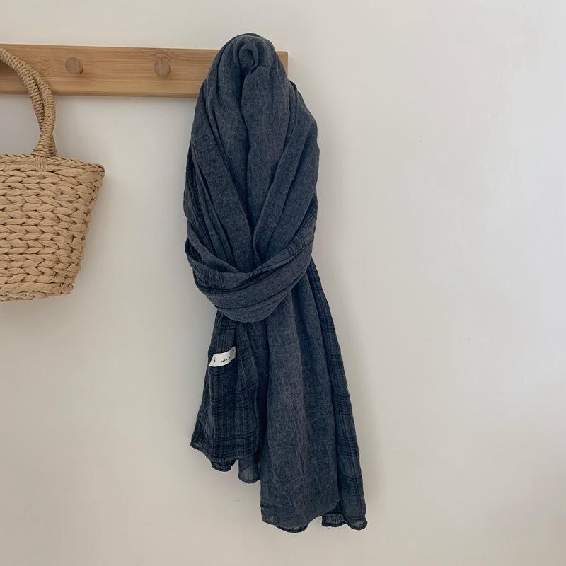 Korean Retro Grid Scarf Women's Autumn New Cotton and Linen Long Style Shawl Scarf