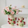Emboss Strawberry Vase Ceramic Vase Children's Room Artifact Floral Accessories Fruit Pot Flowerpot Home Decoration Accessories