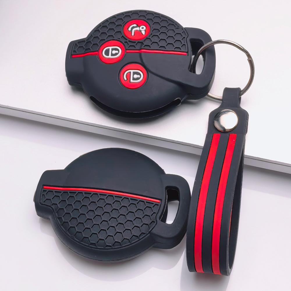 Silicone Car Key Fob Cover for Smart Fortwo Forfour Roadster City Coupe City Cabrio with Keychain Honeycomb Texture Shockproof Car Remote Key Sleeve