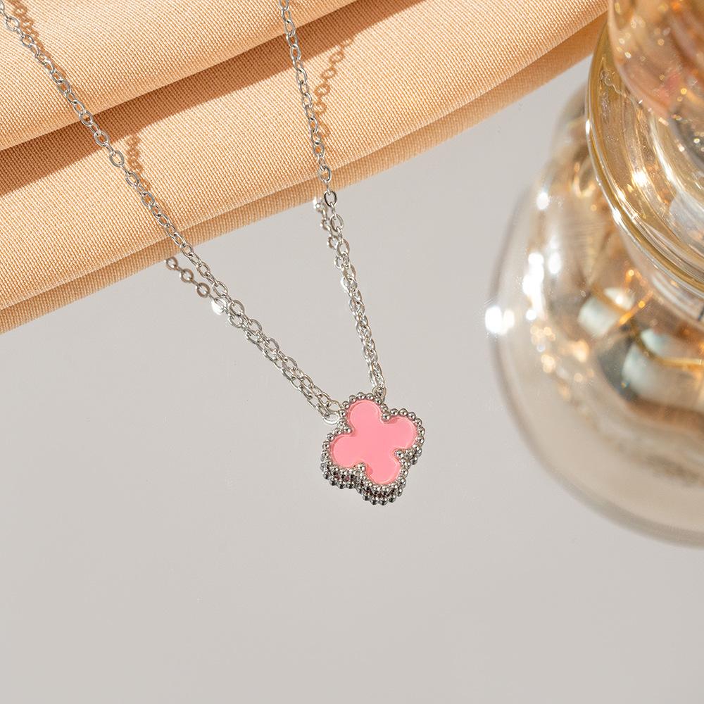 

13 мм Подвеска-ожерелье «Счастливый четырехлистный клевер» Титановая сталь Легкая роскошь Тренд Двусторонняя перламутровая отделка Ожерелье до ключицы Ювелирные изделия розовый