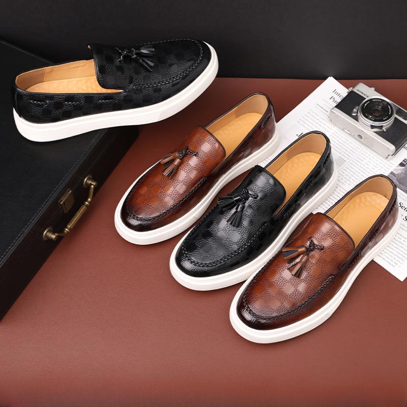 New Black Men Sneakers Slip-On Solid Tassels Brown Platform Shoes Men's Vulcanize Shoes  Size 38-46