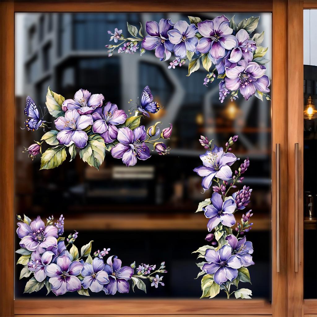 Purple Flower Butterfly Window Sticker Is Suitable for Window Glass, Storefront Display Window Stickers.