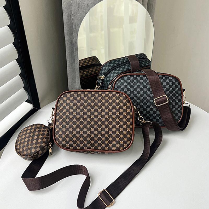 Vintage Trend Quadratische Umhängetasche mit kleinem Beutelmuster PU-Leder Damen Schultertasche