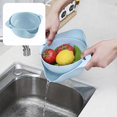 Doppelschichtiger drehbarer Abtropfkorb Abtropfschale Küche Waschen Gemüse Obstschale Waschen Obstkorb Abtropfen