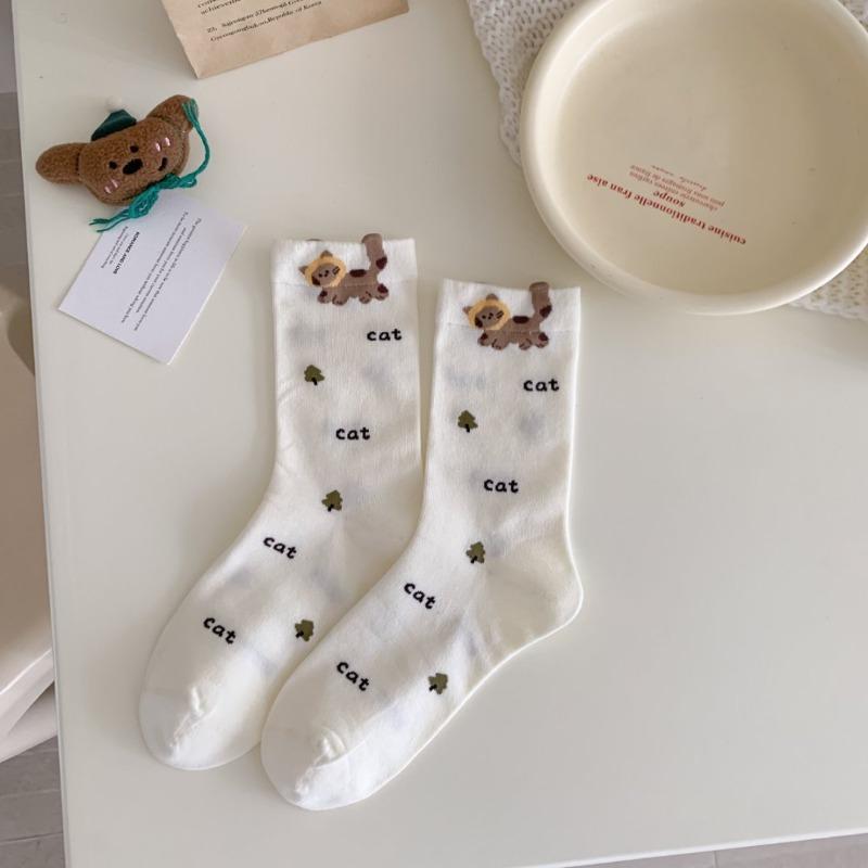 Dachshund Socks for Women, Spring, Autumn and Winter, Cat Mid-calf Socks, Cartoon Cute School Style, Versatile Bear Long Socks