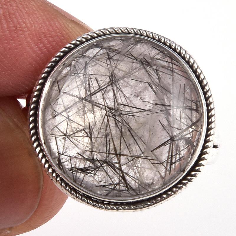 

Кольцо из чистого серебра 925 пробы с натуральным черным рутилом ручной работы S.8 E9Q93