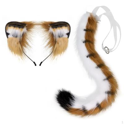 Conjunto de orelhas e cauda de tigre, cosplay longo, ajustável, desenho animado, acessórios para fantasia, faixa de cabelo
