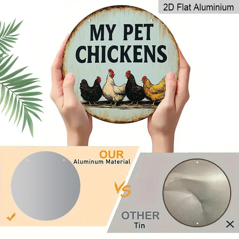 2D Flat 1pc, 8x8 in, Round Aluminum Metal Decorative Signs & Plaques for Chicken Coop, Wall Home Room Cottage Decor for Street, Shop, Garage, Farm