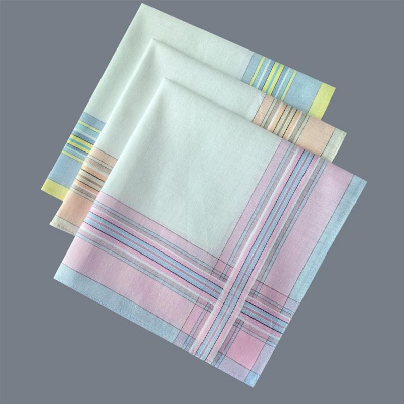 3Pcs Cotton Wedding Party Gift Women Square Color Plaid 29*29cm Hand Towels Sweat-absorbing Checkered Printed Handkerchiefs