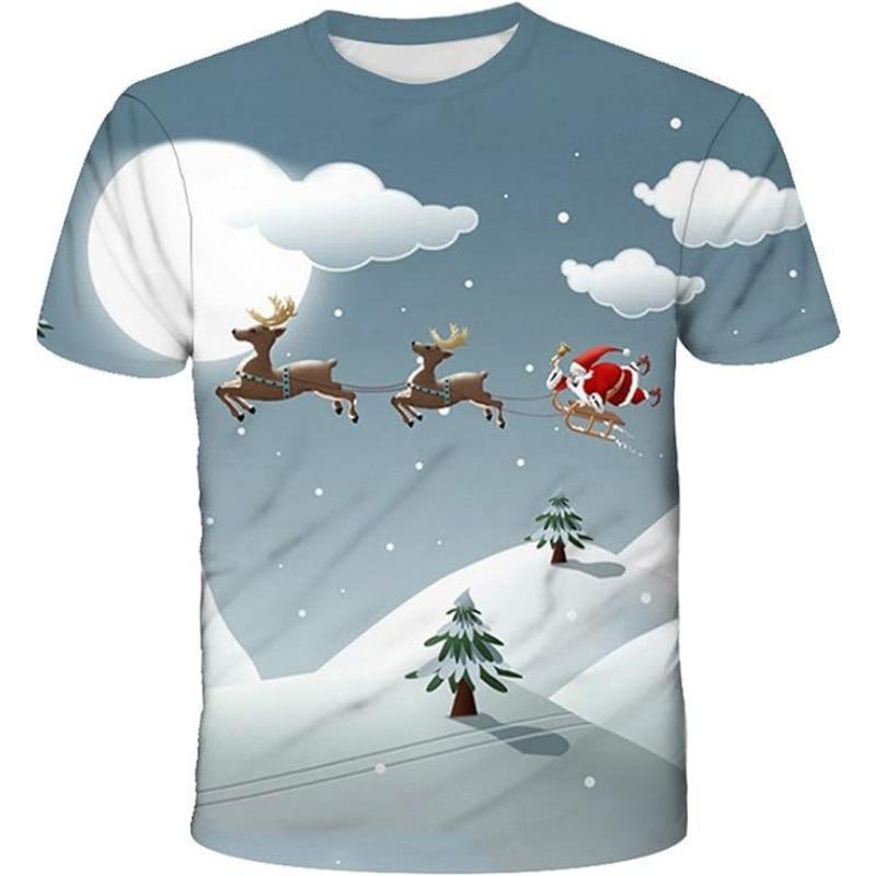 New Short Sleeved Christmas 3D Digital Printed Santa Claus Men's Fashion Creative Comfortable T-shirt
