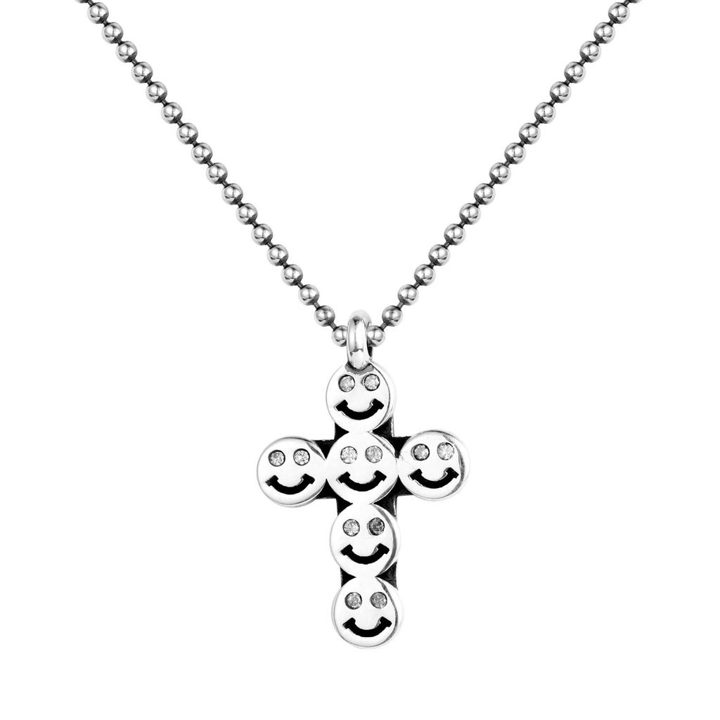 Tajski Stary Uśmiechnięta Twarz Naszyjnik Krzyżykowy Męski i Damski Ornament Łańcuszki Obojczykowe Zimny Styl Punkowy Trend