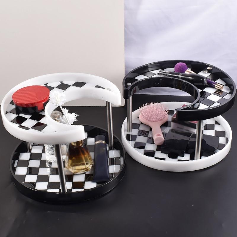 2 Tier Resin Tray Molds Round/Moon Epoxy Resin Casting Mold for DIY Makeup Tools Trinkets Jewelry Storage Box Making