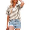 Women's Casual Short-sleeved V-neck Striped Color-blocked T-shirt/shirt