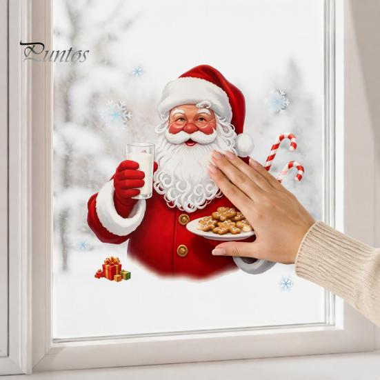 Reusable Static Window Film Christmas Santa Claus Clings, Holding Milk And Cookies Creative Holiday Gifts for Friends Glass Decals, Winter Sticker