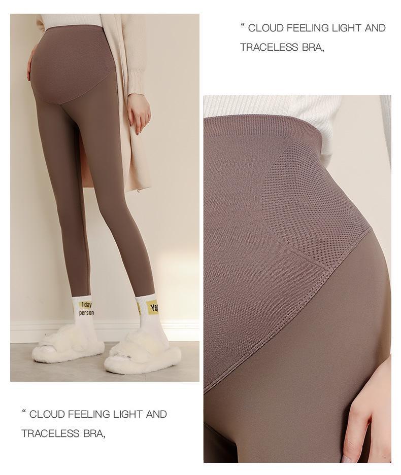 Maternityleggings i stora storlekar: Smalnande Höst/Vinter Byxor med Hajmage-stöd och Sammet